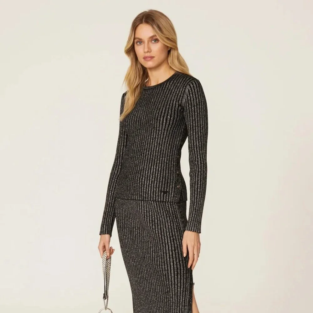 Tory Burch Women's Lurex Stripe Crewneck Sweater Size Medium‎